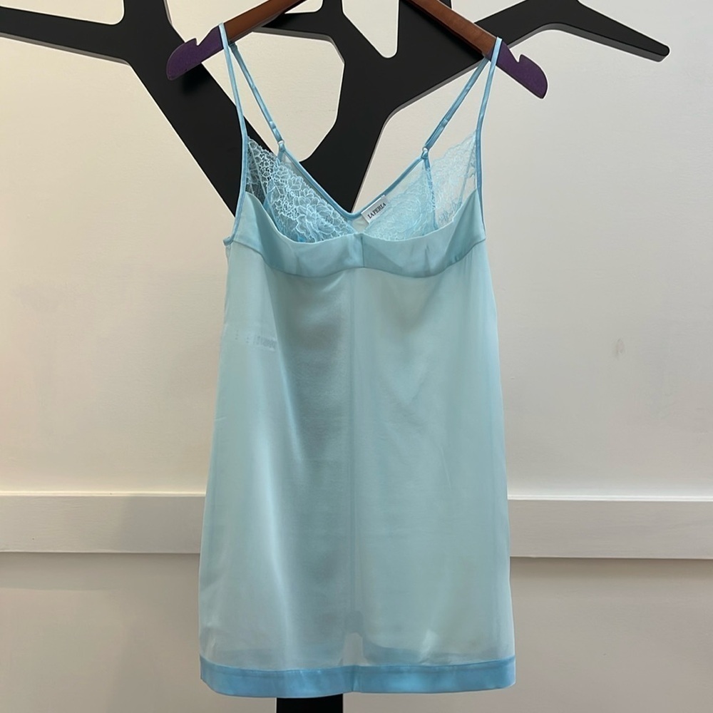 LA PERLA powder blue silk lingerie top with lace and satin XS NEW